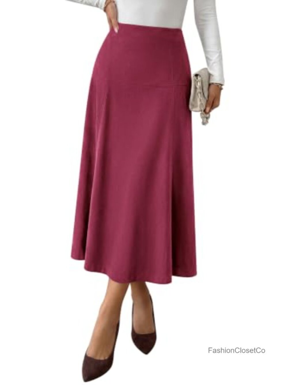 High Waist Faux Suede A Line Midi Skirt Wear to Work